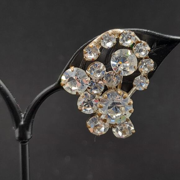 Vintage Made Austria Clear Rhinestone Clip Earrings, 1 1/4" - Picture 4 of 9